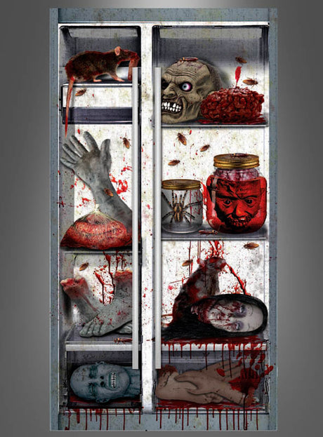 Verwandeln Sie Ihre Küche mit der Kühlschrank-Halloween-Dekoration (76 x 160 cm) in eine gruselige Kulisse – eine realistische Kühlschrankfolie mit abgetrennten Körperteilen, einer Ratte, Gläsern mit Gesichtern, Insekten, Blut und blutigen Details –, die sich perfekt als gruselige Halloween-Dekoration eignet oder mit dieser unheimlichen Halloween-Dekofolie jedes Haushaltsgerät im Handumdrehen verwandelt.