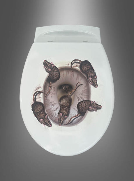 Verleihen Sie Ihrer Badezimmerdekoration einen ganz neuen Look mit dem „WC-Aufkleber Ratten Halloween-Dekoration“ – einem Toilettensitzaufkleber mit vier illustrierten Ratten, die um die Öffnung herum angeordnet sind und von oben vor einem grauen Farbverlaufshintergrund zu sehen sind. Er eignet sich perfekt, um als WC-Aufkleber „Ratten“ oder als Halloween-Toilettendekoration für eine überraschende Note zu sorgen.
