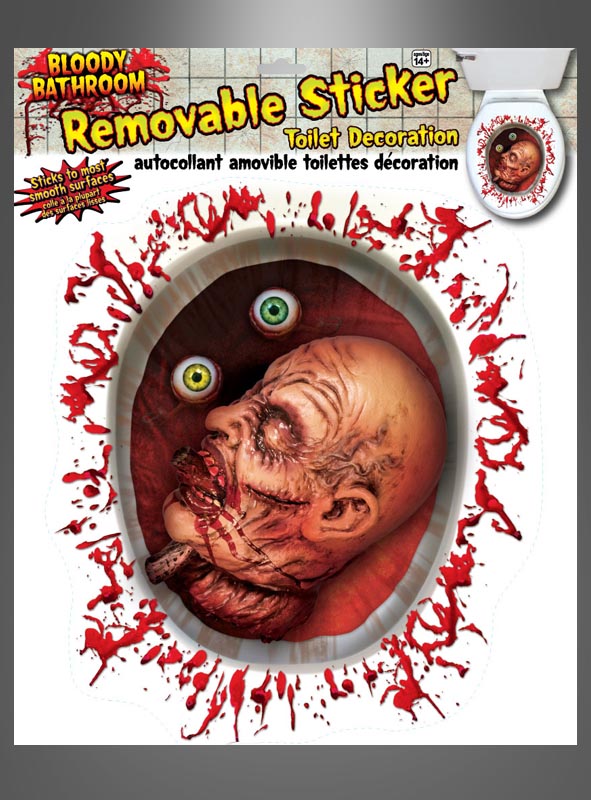 Der „WC-Deckel-Horror-Aufkleber“ ist ein ablösbarer Halloween-WC-Aufkleber, der einen blutigen, verwesenden Zombie-Kopf mit hervorquellenden Augen zeigt, umgeben von Blutspritzern – damit eignet sich dieser gruselige Klodeckel-Aufkleber ideal für eine gespenstische Badezimmerdekoration und ist perfekt verpackt für Halloween oder eine Badezimmerdekoration im Horror-Stil.