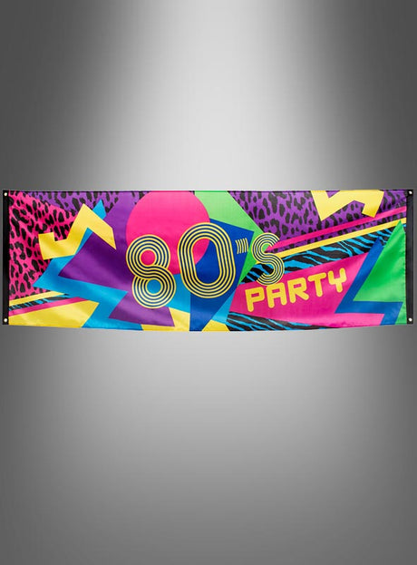 Wir präsentieren das 80er-Jahre-Partybanner 220 x 74 cm – eine farbenfrohe Partydekoration mit dem auffälligen Schriftzug „80s PARTY“ in Retro-Schriftarten, geometrischen Formen und leuchtenden Neonfarben sowie einem authentischen Muster im 80er-Jahre-Stil. Dieses auffällige Banner eignet sich perfekt als markantes 80er-Jahre-Partybanner oder als nostalgische Partydekoration für Ihre nächste Retro-Feier.