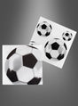 Zwei weiße Servietten mit schwarz-weißen Fußballmotiven sind vor einem grauen Farbverlaufshintergrund abgebildet, wodurch diese 20 Stück Servietten im Format 33 x 33 cm mit Fußballmotiv die perfekte Wahl als Fußball-Dekoservietten für Ihre nächste Fußballparty oder Ihren nächsten Fußballgeburtstag sind.