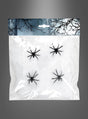 Eine durchsichtige Plastikverpackung enthält 60 g „Halloween Spinnennetz Super Stretch“ – künstliches Spinnennetzmaterial – sowie vier schwarze Plastikspinnen auf grauem Hintergrund, wodurch sich das Set perfekt für Spinnennetz-Dekorationen oder als Teil Ihrer Halloween-Dekoration eignet.