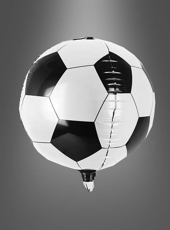 Der Fußball-Folienballon (40 cm) mit klassischem Fußballmuster schwebt vor einem schlichten grauen Hintergrund – die perfekte Dekoration für jede Fußball-Geburtstagsparty!.