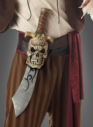 Mit einer gestreiften Hose und dem Säbel mit Totenkopf-Gürtel (52 cm), dessen Griff mit einem Totenkopf verziert ist und dessen gebogene Klinge ein schwarzes Symbol ziert, ist dieses Ensemble das perfekte Piraten-Accessoire.