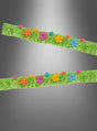 Zwei Stränge der „Girlande Hibiskus Sommerdeko 178 cm“, verziert mit bunten Papierblumen und Marienkäfern, sind diagonal auf einem grauen Hintergrund mit Farbverlauf angeordnet und bilden so eine lebendige Sommerdekoration, die an eine festliche Blumengirlande erinnert.