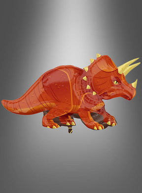 Riesiger Folienballon „Triceratops“ (106 x 60 cm) in leuchtendem Orange mit gelben Hörnern und Stacheln, vor einem grauen Farbverlauf – die perfekte Wahl als Triceratops-Ballon für deine nächste Kindergeburtstagsdekoration.