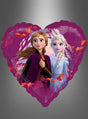 Auf einem herzförmigen Folienballon („Frozen“-Folienballon Herz, 43 cm) sind zwei Figuren aus dem Animationsfilm zu sehen – eine mit braunen Haaren und eine mit blonden Haaren –, die gemeinsam inmitten von Herbstblättern vor einem rosa-lila Hintergrund stehen.