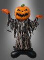 Der Halloween-Kürbis-Folienballon (88 cm) besticht durch eine auffällige aufblasbare Figur mit einem Kürbiskopf, einem schwarz-weiß gestreiften Körper und orangefarbenen Händen, die mit erhobenen Armen vor einem grauen Hintergrund mit Farbverlauf posiert – eine Blickfang-Dekoration, die in jeden Raum festliche Stimmung bringt.