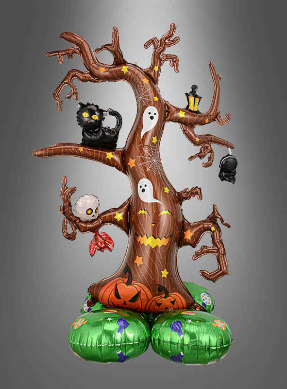 Bringen Sie etwas Abwechslung hinein und behalten Sie alle angegebenen Details bei: Die Folienballon-Baumgeist-Halloween-Deko (126 x 87 cm) ist eine aufblasbare Halloween-Dekoration in Form eines gruseligen Baums – ähnlich einem Folienballon-Baum – mit Geistern, einer schwarzen Katze, einer Spinne und Kürbissen am Fuß des Baums. Vor einem grauen Hintergrund ist diese einzigartige Ballonskulptur garantiert ein echter Blickfang für Ihre Halloween-Dekoration.