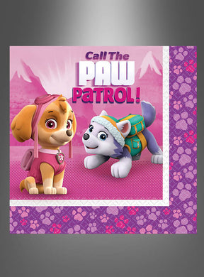 Skye und Everest aus „PAW Patrol“ sind auf einem rosa-lila Hintergrund abgebildet, über ihnen steht der Schriftzug „Call The PAW Patrol!“ – damit sind diese 20 rosa „PAW Patrol“-Servietten die perfekte Ergänzung für jede „PAW Patrol“-Party. Feiern Sie gemeinsam mit den Fans des Teams mit diesen bezaubernden Servietten!.