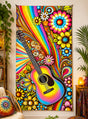 Die „70er Hippie-Gitarre“ – eine waschbare Hintergrunddekoration im Format 100 x 185 cm – mit ihrer regenbogenfarbenen Gitarre, umgeben von leuchtenden, psychedelischen Blumen und Mustern, ist das perfekte Blickfang-Element für jeden dekorierten Raum. Diese auffällige Flower-Power-Dekoration sorgt für einen Farbtupfer und eignet sich ideal, um eine Retro-Atmosphäre mit echtem Hippie-Flair zu schaffen.