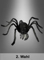 Eine schwarze, animierte Spinne mit den Maßen 70 x 50 cm („2. Wahl Springende Spinne“) und sichtbarem Spinnennetz ist vor einem grauen Hintergrund mit Farbverlauf zu sehen, wodurch eine gruselige Szene entsteht, die sich ideal für die Halloween-Dekoration eignet. Der Text „2. Wahl“ ist am unteren Bildrand zu sehen.