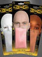 Drei Packungen „Latex Glatzenkappe FX Film Glatze Tinsley Transfers“ – Glatzenkappen in verschiedenen Hauttönen – Weiß, zartem Rosa und Braun –, auf denen jeweils das Gesicht eines Models zu sehen ist, wobei die Glatzenkappe in der Verpackung sichtbar ist.