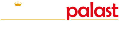 Das „Kostümpalast“-Logo mit einer goldenen Krone auf dem „K“ und dem Wort „Palast“ in kräftigem Rot. Darunter: „Karneval – Halloween – Mottopartys“ in hellgrauer Schrift.