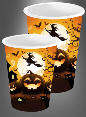 Aber sicher! Hier ist eine überarbeitete Version Ihres Satzes unter Verwendung der angegebenen Produktdaten: Die 6er-Packung Pappbecher „Halloween-Kürbisse, verschiedene Größen zeigen farbenfrohe Kürbislaternen, schwarze Katzen, Spinnen, ein Spukhaus, Fledermäuse und eine Hexe, die auf einem Besen vor einem leuchtenden Vollmond fliegt. Diese festlichen Einweg-Trinkbecher sind perfekt, um Ihrer Feier einen gruseligen Charme zu verleihen.