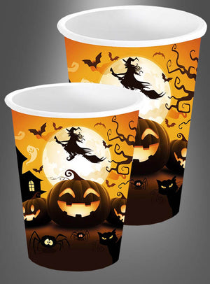 Aber sicher! Hier ist eine überarbeitete Version Ihres Satzes unter Verwendung der angegebenen Produktdaten: Die 6er-Packung Pappbecher „Halloween-Kürbisse, verschiedene Größen zeigen farbenfrohe Kürbislaternen, schwarze Katzen, Spinnen, ein Spukhaus, Fledermäuse und eine Hexe, die auf einem Besen vor einem leuchtenden Vollmond fliegt. Diese festlichen Einweg-Trinkbecher sind perfekt, um Ihrer Feier einen gruseligen Charme zu verleihen.