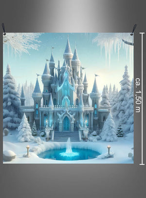 Verwandeln Sie Ihre Party in ein Märchen mit dem waschbaren Hintergrund „Eisschloss Märchen“ (150 x 150 cm) – einer atemberaubenden Winterburg-Kulisse mit eisblauen Türmchen, schneebedeckten Bäumen und einem zugefrorenen Teich. Mit einer Höhe und Breite von jeweils etwa 1,5 Metern eignet sich diese waschbare Kulisse perfekt als Wanddekoration für Kindergeburtstage oder als Fotohintergrund im Stil von „Die Eiskönigin“, um bei jeder Feier eine zauberhafte Atmosphäre zu schaffen.
