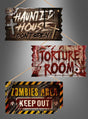 Drei Halloween-Schilder „Deluxe“ aus Holz (33 x 19 cm) mit den Aufschriften: „Haunted House – Nicht öffnen!“, „Folterkammer“ und „Zombie-Zone – Zutritt verboten“; diese Schilder aus Holz zeichnen sich durch Motive im Horror-Stil und warnende Elemente aus und sind somit eine perfekte Ergänzung für Ihre Halloween-Dekoration.