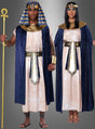 Im Ägypter-Kostüm für Damen und Herren verkörpern zwei Personen den Charme des alten Ägyptens – ideal als auffälliges Partnerkostüm für den Karneval. Zu ihren aufeinander abgestimmten Outfits gehören blaue Umhänge, goldene Kragen, gemusterte Gürtel und kunstvolle Kopfbedeckungen. Eine Person trägt einen Stab, um dieses königliche Ensemble zu vervollständigen.