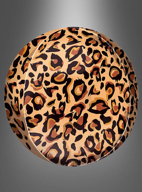 Selbstverständlich! Hier ist ein überarbeiteter Satz unter Verwendung Ihrer Produktdaten: Ein runder Teller mit glänzender Oberfläche ist mit einem Leopardenmuster in Braun-, Beige- und Schwarztönen verziert, das an den „Leopard Folienballon Orbz Kugel oder Scheibe“ erinnert, vor einem grauen Hintergrund mit Farbverlauf.