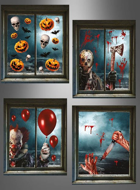 Verwandeln Sie Ihre Fenster mit dem Halloween-Deko-Fensteraufkleber-Set in ein gruseliges Spektakel – mit vier unheimlichen Motiven: Kürbislaternen, finstere Totenköpfe, Fledermäuse und Blutspritzer, eine maskierte Gestalt mit einer Axt, ein furchterregender Horrorclown, der einen roten Ballon umklammert, sowie gruselige Hände, die ein blutiges Messer umklammern. Perfekt für die Halloween-Fensterdekoration oder um Ihrem Zuhause einen gruseligen Touch zu verleihen!.