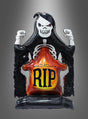 Der Grabstein-Folienballon 122 x 76 cm „Reaper RIP“ zeigt einen aufblasbaren Sensenmann, der einen orangefarbenen Grabstein mit der Aufschrift „RIP“ hält, vor einem einfarbigen grauen Hintergrund mit Farbverlauf – perfekt als Halloween-Sensenmann-Folienballon und ideal für Ihre Halloween-Dekoration. Dieser wiederverwendbare Ballon verleiht jeder festlichen Dekoration eine gruselige Note.