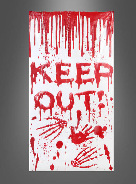 Verleihen Sie Ihrer Halloween-Dekoration mit dem „Türposter Halloween-Deko 152 cm Zombie oder Keep Out“ einen gruseligen Touch – dieses rote KEEP OUT! Zeichen besticht durch unheimlich herabtropfende Buchstaben und gruselige Handabdrücke, die wie Blutspritzer auf weißem Hintergrund wirken, und ist damit die perfekte Wahl als gruseliges Türposter oder als Dekoration im Zombie-Stil für Ihre nächste Veranstaltung.