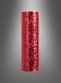 Ein hohes, zylindrisches, rotes Objekt mit einer glänzenden, reflektierenden, mit Pailletten besetzten Oberfläche steht aufrecht vor einem grau verlaufenden Hintergrund – perfekt als glitzernde Luftschlangen für die Partydekoration oder um die festliche Stimmung des Karnevals einzufangen.