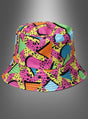 Bring Farbe in dein Outfit mit dem wendbaren Retro-Bucket-Hat im 80er- und 90er-Jahre-Stil: Dieser Bucket-Hat besticht durch ein lebhaftes, abstraktes Muster mit geometrischen Formen und schwarzen Sprenkeln auf einem grauen Farbverlauf – ideal, um deinem Look bei jeder 90er-Jahre-Mottoparty einen auffälligen Akzent zu verleihen.
