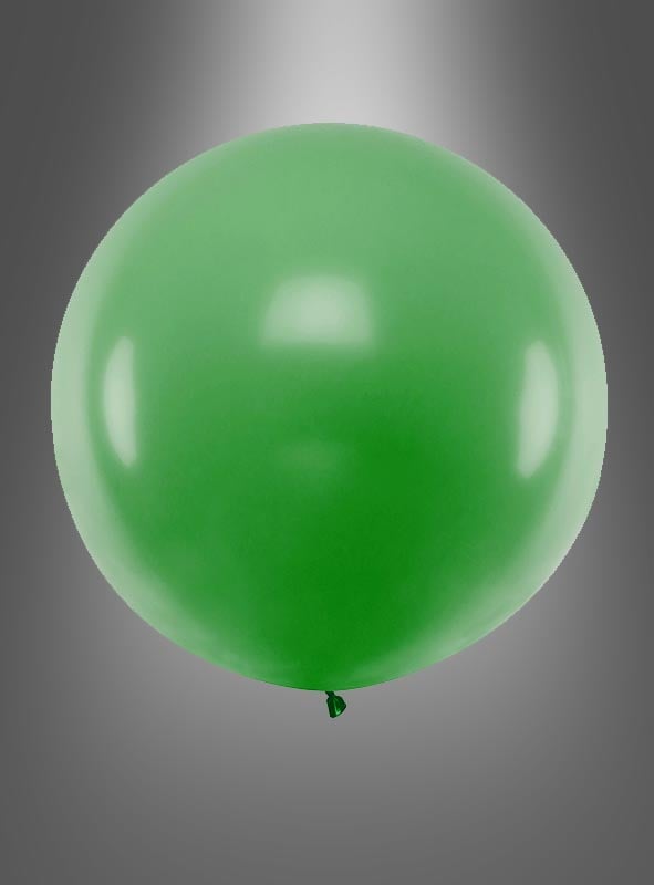 Ein einzelner grüner XXL-Ballon der Marke „Runde Riesen“ (60–100 cm) schwebt vor einem einfarbigen grauen Hintergrund mit Farbverlauf.