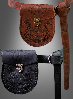Aber sicher! Hier ist eine überarbeitete Version unter Verwendung der angegebenen Produktdaten: Zwei „Wikinger Gürteltaschen mit Gürtel“, eine in Braun und eine in Schwarz, jeweils verziert mit nordisch inspirierten Mustern und einem Baum-Emblem. Beide Gürteltaschen eignen sich perfekt zur Vervollständigung Ihres Mittelalter-Kostüms und verfügen über einen gravierten Gürtel sowie einen robusten Metallverschluss.