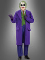Eine Person, die einen violetten Mantel, eine grüne Weste, gestreifte Hosen und Handschuhe trägt und deren Gesicht weiß geschminkt ist, mit schwarzen Augen und roten Lippen – ganz im Stil des Jokers –, macht diesen Look ideal für alle, die ein authentisches Deluxe-Joker-Kostüm aus „Batman – The Dark Knight“ für Erwachsene suchen oder ihr Batman-Kostüm mit einem auffälligen Joker-Look vervollständigen möchten.
