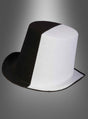 Wir präsentieren den „Zylinder schwarz-weiß“: Dieser auffällige zweifarbige Zylinder ist auf der einen Seite in elegantem Schwarz und auf der anderen in strahlendem Weiß gehalten und erinnert an den zeitlosen Look eines Harlekin-Kostüms. Für zusätzliche Eleganz wird er vor einem dezenten grauen Farbverlaufshintergrund präsentiert.