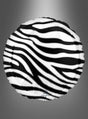 Der Zebra-Folienballon „Orbz“ (Kugel oder Scheibe) besticht durch ein auffälliges schwarz-weißes Zebrastreifenmuster und wird vor grauem Hintergrund abgebildet, was ihn zu einer markanten Wahl für jede Partydekoration macht.