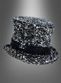 Paillettenzylinder Deluxe in Silber, bedeckt mit glänzenden Pailletten, präsentiert vor einem grauen Farbverlaufshintergrund.