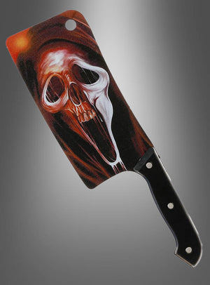 Das „Halloween Beil Scream“ oder „Totenkopf“ ist ein großes Küchenbeil mit schwarzem Griff und einer bemalten Klinge, auf der ein gespenstischer, schreiender Totenkopf vor dunklem Hintergrund abgebildet ist – damit ist dieses auffällige Horror-Accessoire die ideale Ergänzung für Ihre Kostümzubehör-Sammlung zu Halloween.