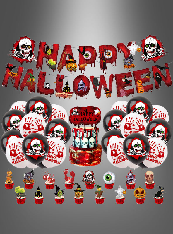 Komplettes Halloween Deko Set rot-schwarz 39 Teile