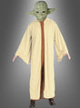 Eine Person, die das Original-Yoda-Kostüm für Herren aus STAR WARS trägt – bestehend aus einer grünen Yoda-Maske und einer beigen Robe –, vor einem schlichten grauen Hintergrund – ideal für alle Fans von Star-Wars-Kostümen oder Jedi-Ritter-Kostümen.