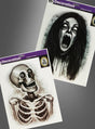 Verleihen Sie Ihren Fenstern mit den Fensterbildern „Skelett oder Geist“ – Halloween-Dekoration, 40 cm – einen gruseligen Touch: zwei Halloween-Fensterdekorationen mit einem Skelett mit großen Augen und einem schreienden Geist mit hohlen Augen und langen, dunklen Haaren.