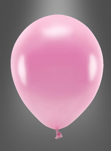Ein einzelner, aufgeblasener rosa Ballon der Marke „Öko Luftballons Partydeko glanzoptik“ steht mittig vor einem grauen Hintergrund mit Farbverlauf – perfekt als stilvolle, umweltfreundliche Dekoration für jede Feier.