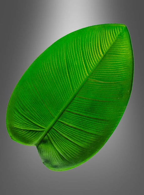 Palmenblätter Tischdekoration Hawaii-Party 15–44 cm – großes grünes Palmenblatt mit sichtbaren Blattadern auf schlichtem grauen Hintergrund, ideal als Dschungel-Party-Dekoration oder als künstliche Palmenblätter für Ihre Tischdekoration.