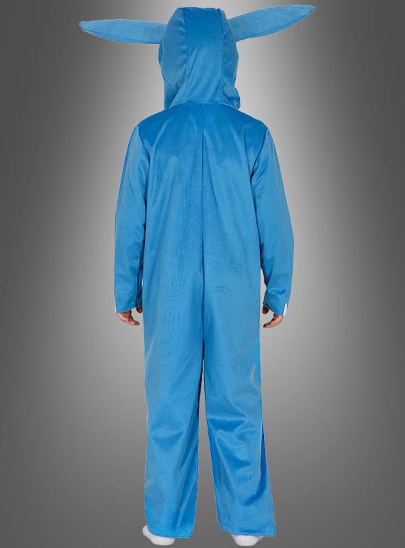 Eine Person, die einen „Blauer Alien Overall“ trägt – ein blaues Kostüm mit einer Kapuze mit großen Ohren –, von hinten gesehen und vor einem einfarbigen Hintergrund mit Farbverlauf stehend; perfekt für alle, die ein auffälliges Kinderkostüm oder ein einzigartiges, von Außerirdischen inspiriertes Outfit suchen.