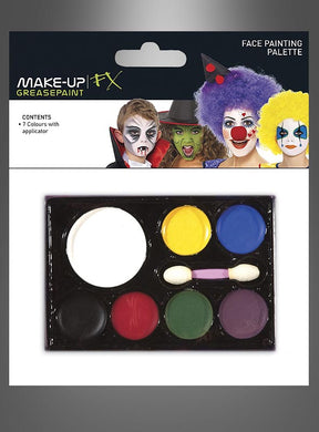 Schminke-Farbpalette „Fasching“ für Kinder und Erwachsene – diese Make-up-FX-Palette enthält sieben farbenfrohe Schminkfarben, einen Applikator sowie eine Verpackung mit vier unterschiedlich geschminkten Modellen – ideal als Schmink-Set für das Kinderschminken oder um mit leuchtenden Schminkfarben jeden Anlass zu verschönern.