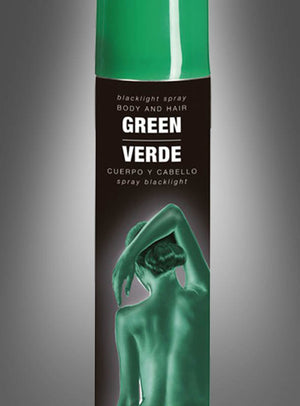 Eine Dose Haar- und Körperspray in der Farbe „Green Verde“ mit dem Motiv eines grün getönten Rückens – perfekt, um deinen ultimativen Party-Look zu kreieren.