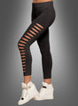 Zeig dich in den Schlitz-Leggings im 80er-Jahre-Look – mit horizontalen Ausschnitten an einem Bein und einem eleganten schwarzen Finish, hier kombiniert mit weißen High-Top-Sneakern vor grauem Hintergrund. Perfekt für ein 80er-Jahre-Kostüm oder um deinem Alltagsoutfit einen ausgefallenen Touch zu verleihen.