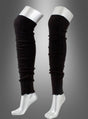 Ein Paar schwarze, gerippte Overknee-Beinstulpen (80 cm) wird an zwei weißen Schaufensterpuppenbeinen vor einem grauen Hintergrund mit Farbverlauf präsentiert.