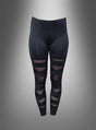 Die schwarzen „Deluxe Schlitz“-Leggings im 80er-Jahre-Stil mit hohem Bund zeichnen sich durch transparente Mesh-Streifen an den Oberschenkeln und Waden aus, inspiriert vom Bandagen-Look-Trend. Diese schwarzen Damen-Leggings zeichnen sich durch elegante, transparente Details aus und sorgen auf einem schlichten Farbverlaufshintergrund für einen modernen, stilvollen Auftritt.