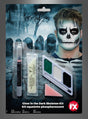 Leuchtendes Skelett-Make-up-Set: Dieses Halloween-Make-up-Set steht ganz im Zeichen eines im Dunkeln leuchtenden Skeletts und enthält leuchtende Schminke für einen wirklich beeindruckenden Effekt. Das Set umfasst Skelett-Gesichtsfarben, einen Make-up-Stift, einen Schwamm sowie eine illustrierte Anleitung, die das Totenschädel-Make-up vor einem gruseligen Friedhofshintergrund zeigt.