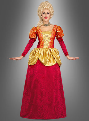 Im eleganten „Rotes Barockkleid Baronin“ – mit rotem Rock, goldenem Schößchen, geschnürtem Mieder, Puffärmeln und einer weißen Lockenperücke – verkörpert die Trägerin perfekt die Mode des 18. Jahrhunderts. Mit leicht ausgestreckten Armen eignet sich dieses auffällige Kostüm ideal für jede Fasching-Feier.