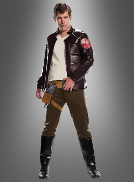 Dieses lizenzierte Herrenkostüm im Stil von Poe Dameron aus „Star Wars“ – bestehend aus einer dunkelbraunen Jacke mit dem Rebellenabzeichen auf dem Ärmel, einer hellbraunen Hose, schwarzen Stiefeln und einem Blaster im Holster – gibt das ikonische Erscheinungsbild des heldenhaften Piloten der Rebellen perfekt wieder. Ideal für alle, die ein authentisches Star Wars-Kostüm oder Poe-Dameron-Kostüm suchen.
